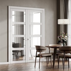 Двустворчатая распашная дверь эмаль Profil Doors 1.4.2PD крем вайт остеклённая