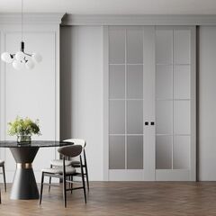 Раздвижная двустворчатая дверь Profil Doors 3.1.2 (р.8) PD вайт остеклённая