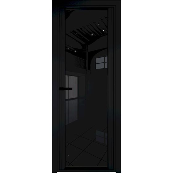 Алюминиевая дверь 2AGP чёрная матовая RAL9005 стекло чёрный триплекс