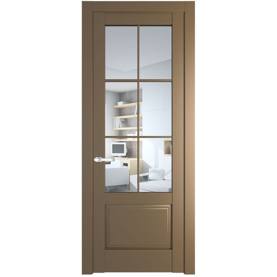 Межкомнатная дверь эмаль Profil Doors 4.2.2 (р.6) PD перламутр золото стекло прозрачное