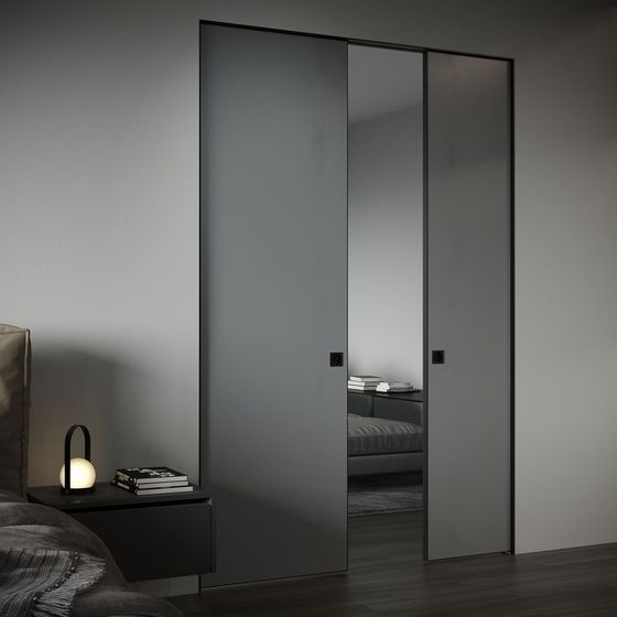 Пенал двустворчатый K-PUSH Profil Doors 1PE смоки в интерьере