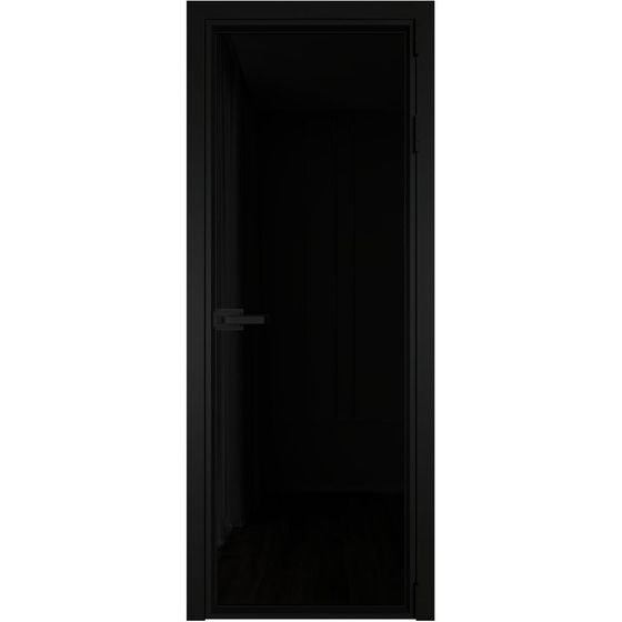 Алюминиевая дверь 1AV чёрная матовая RAL9005 стекло чёрный триплекс