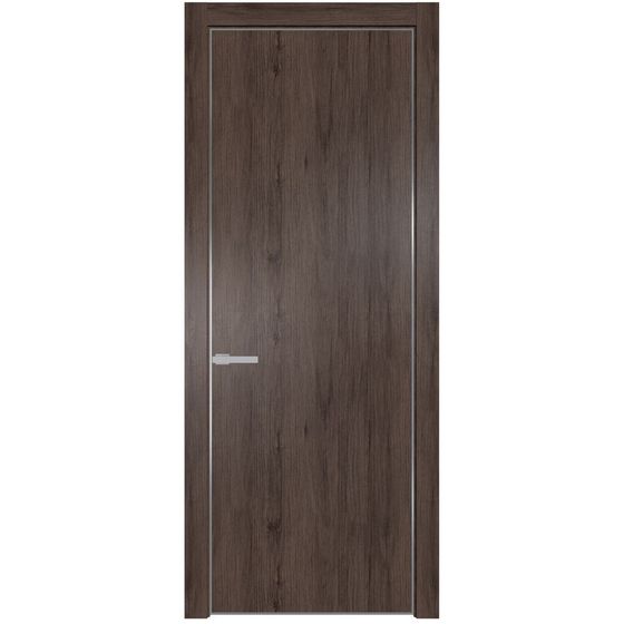 Межкомнатная дверь Profil Doors 1NA дуб тобакко глухая профиль серебро