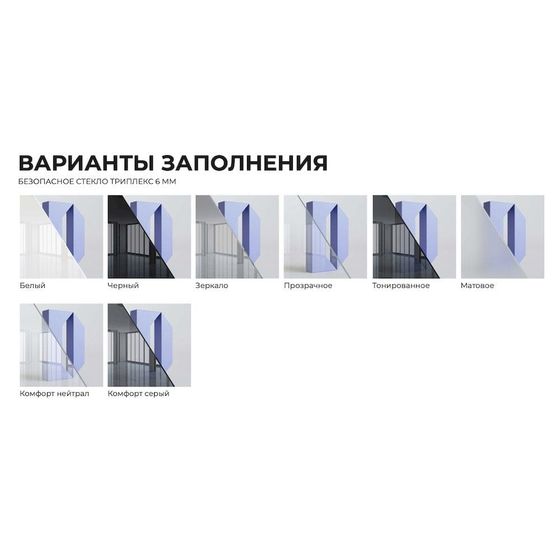 Алюминиевая стеклянная перегородка Классическая эксклюзив 2 створки чёрный матовый