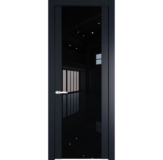 Межкомнатная дверь эмаль Profil Doors 1.7P нэви блу стекло чёрный лак