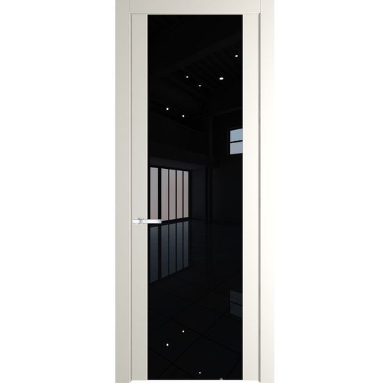 Межкомнатная дверь эмаль Profil Doors 1.7P перламутр белый стекло чёрный лак