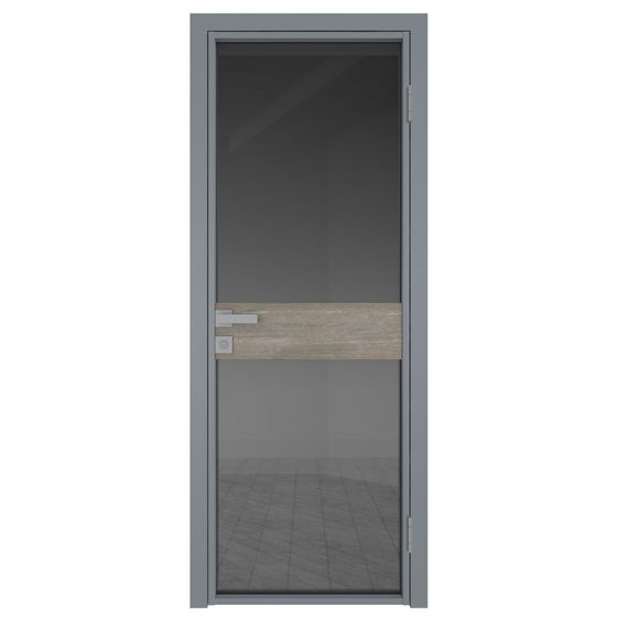 Межкомнатная дверь алюминиевая Profil Doors 6AG серебро остеклённая со вставкой каштан темный